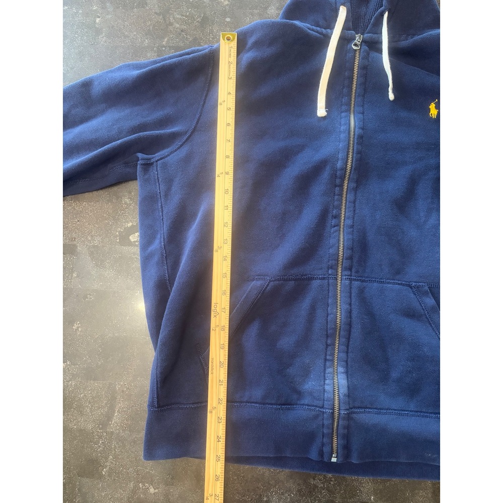 Polo Ralph Lauren Mens XXL Navy Blue Full Zip Fleece Hoodie Yellow Pony Logo 90s - Picture 6 of 7